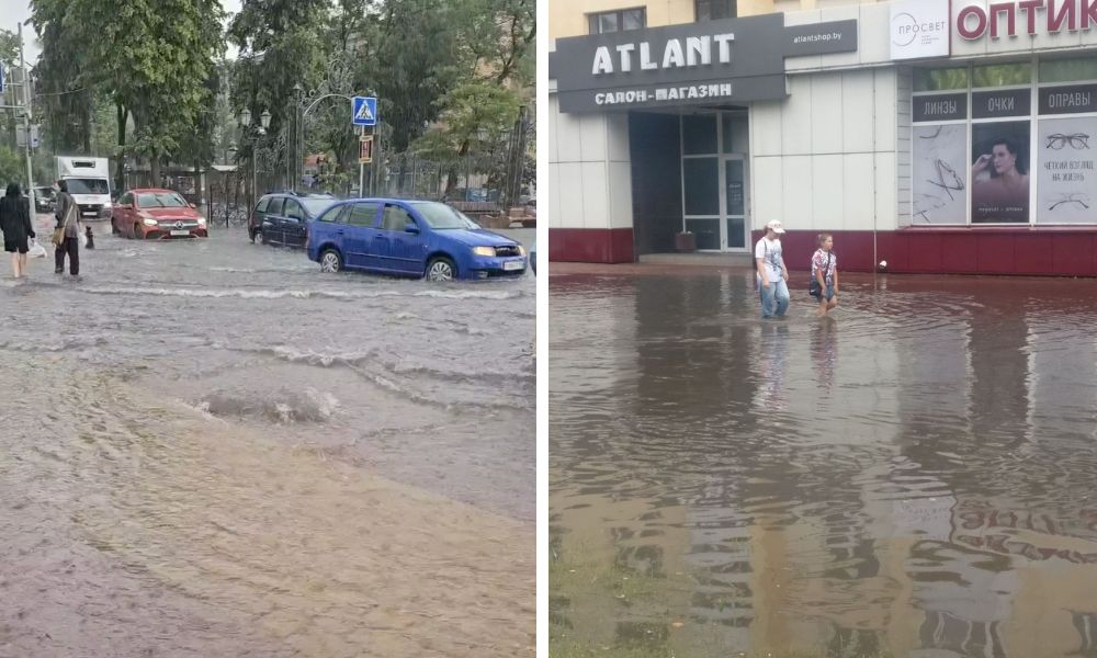 Последствия подтопления в Бресте на Гоголя и Машерова. 4 июня 2024 года. Фото: Телеграм.