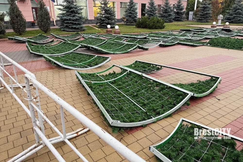 Детали новогодней елки на площади Ленина в Бресте