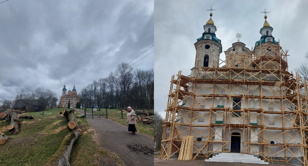 вырубка деревьев возле храма