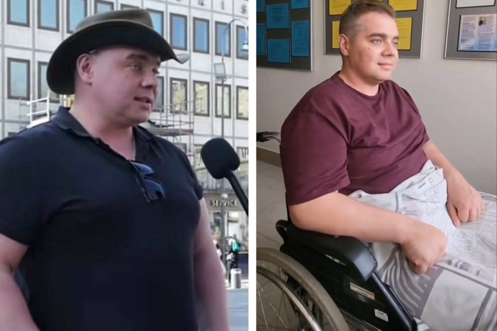 Александр Агапов в 2025 году и сейчас. Коллаж на основе скриншотов видео