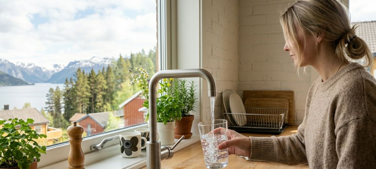 Девушка набирает воду из крана