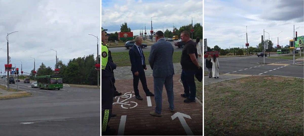 Перекресток Республиканской и Советской в Кобрине, куда приехали чиновники. Коллаж BGmedia