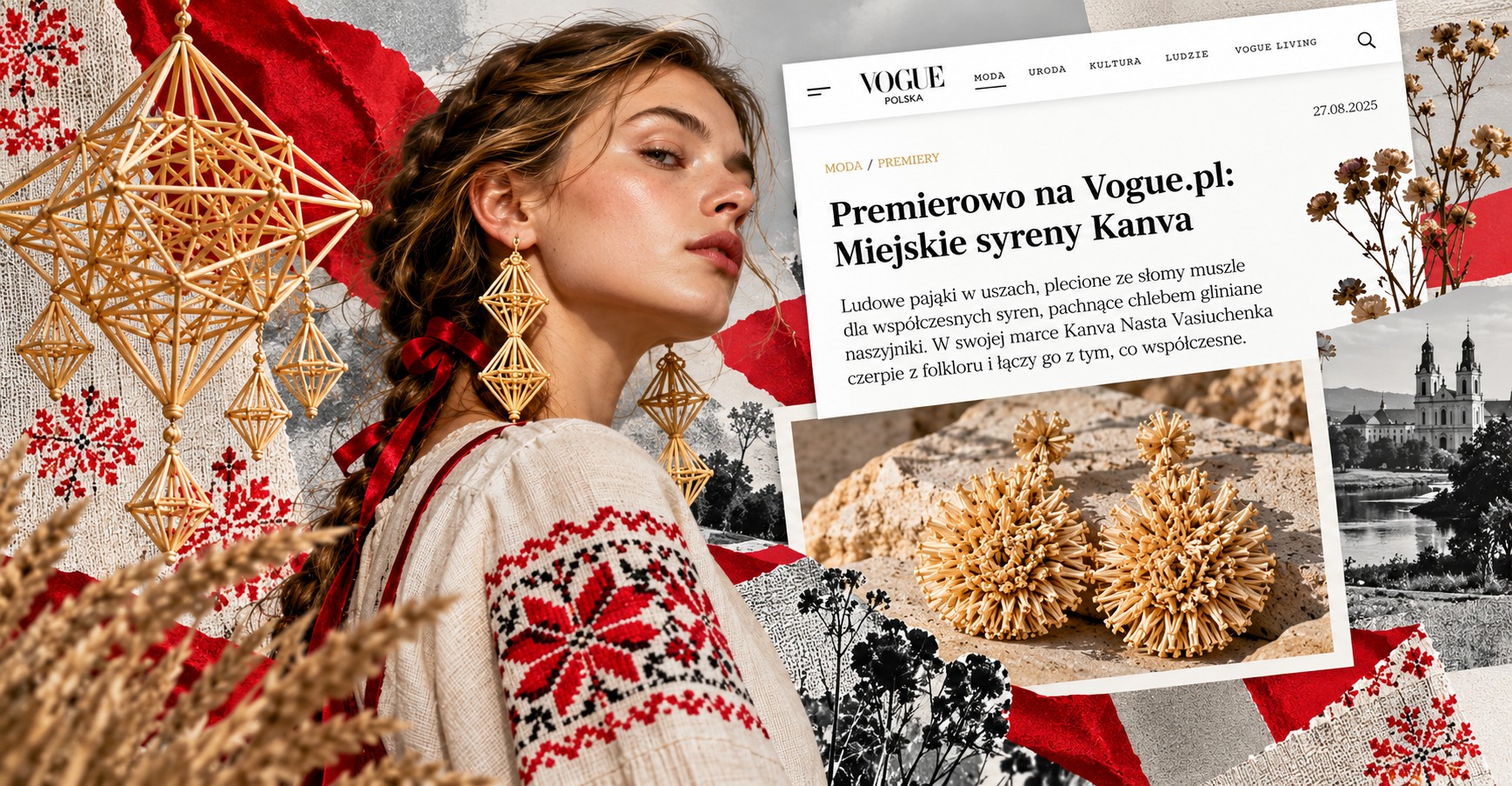 Беларуская спадчына ў сучаснай модзе: саламяныя ўпрыгажэнні, вышыўка і публікацыя Vogue Polska пра KANVA